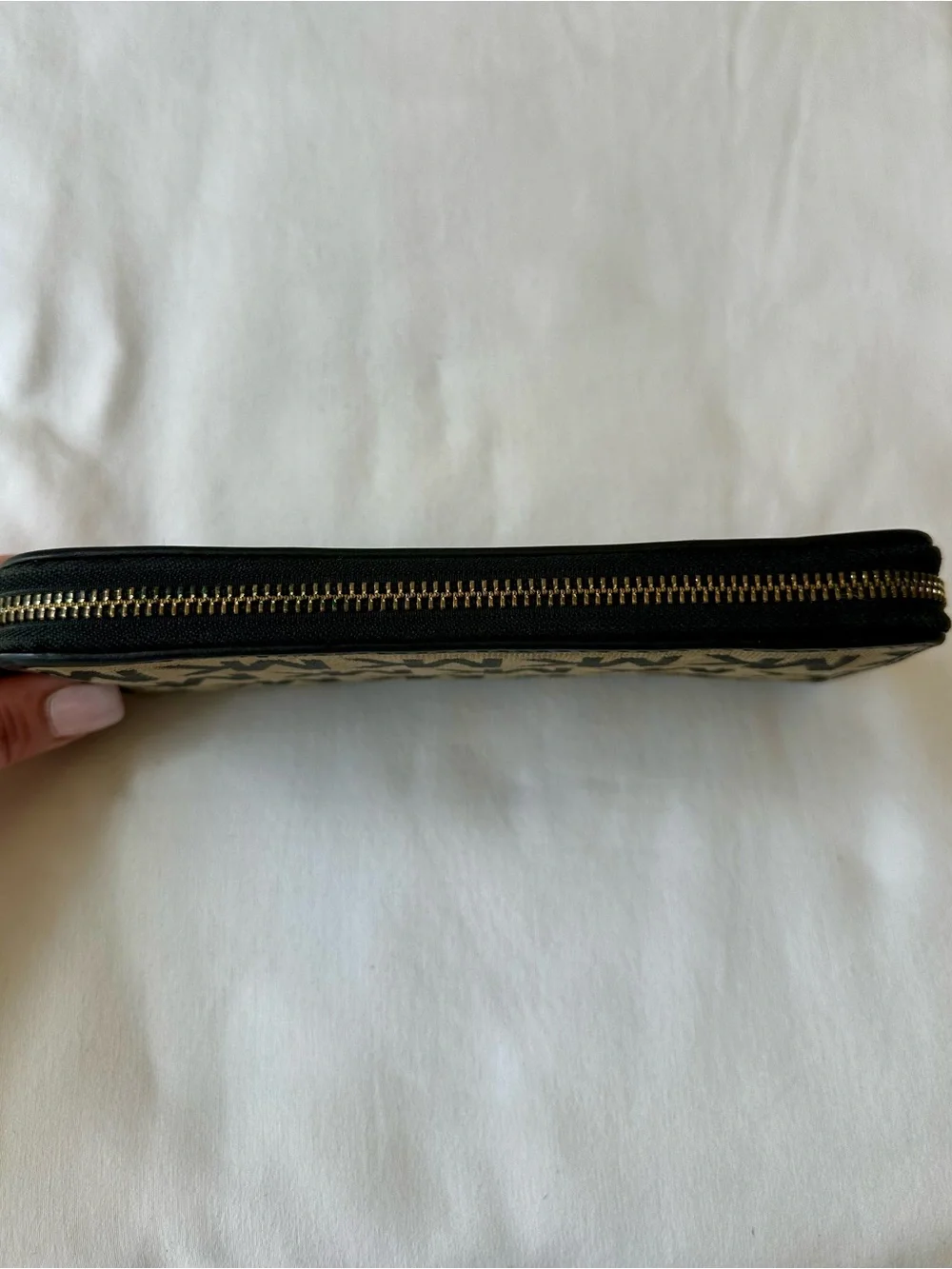 Michael Kors Black Brown MK Logo Zip Around Continental Wallet
